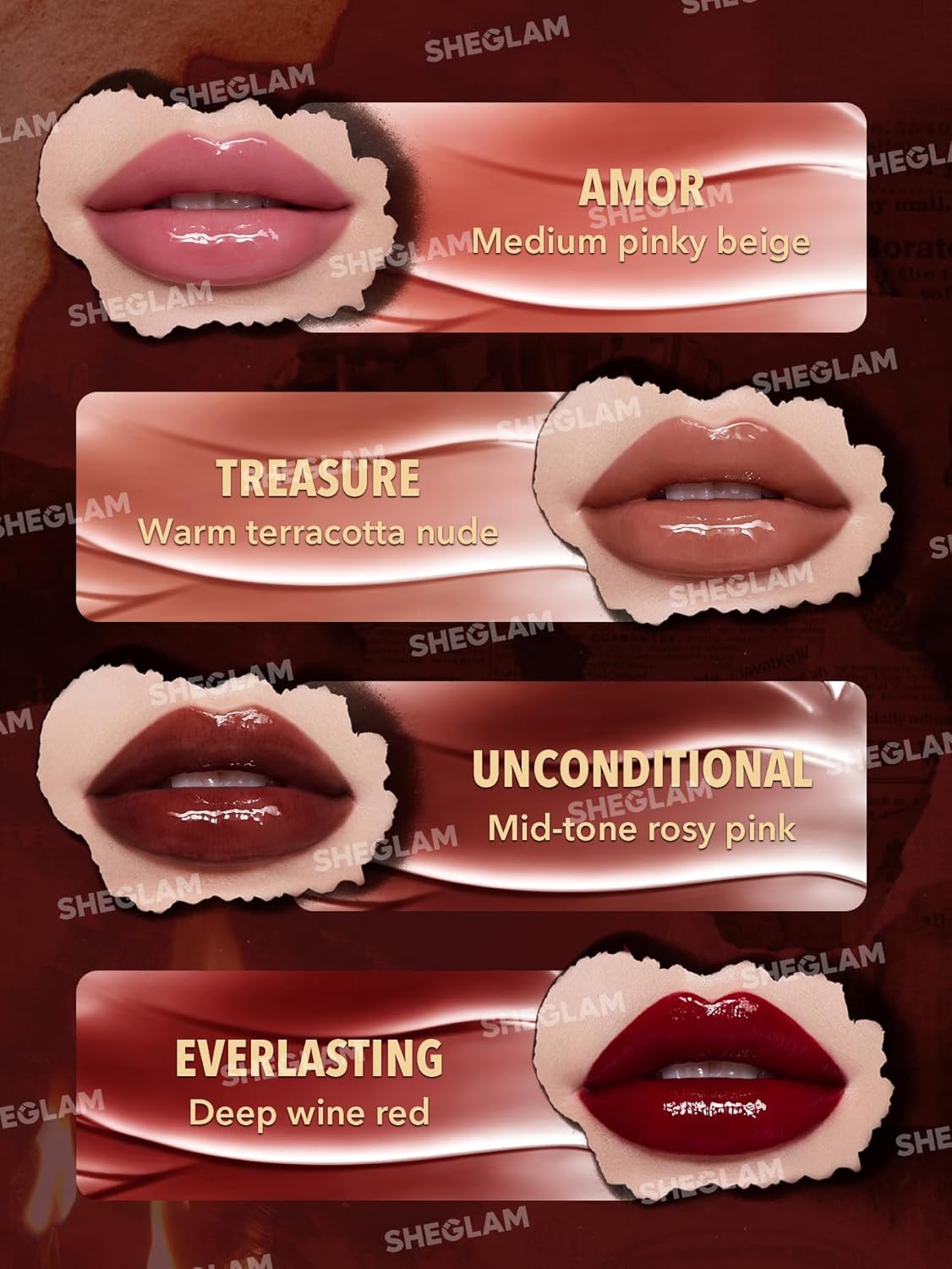 SHEGLAM Ember Rose Collection Valentines Gift Pink Lip Gloss Pink Blush Lipstick Eyeshadow Makeup Kit Red Makeup Collection