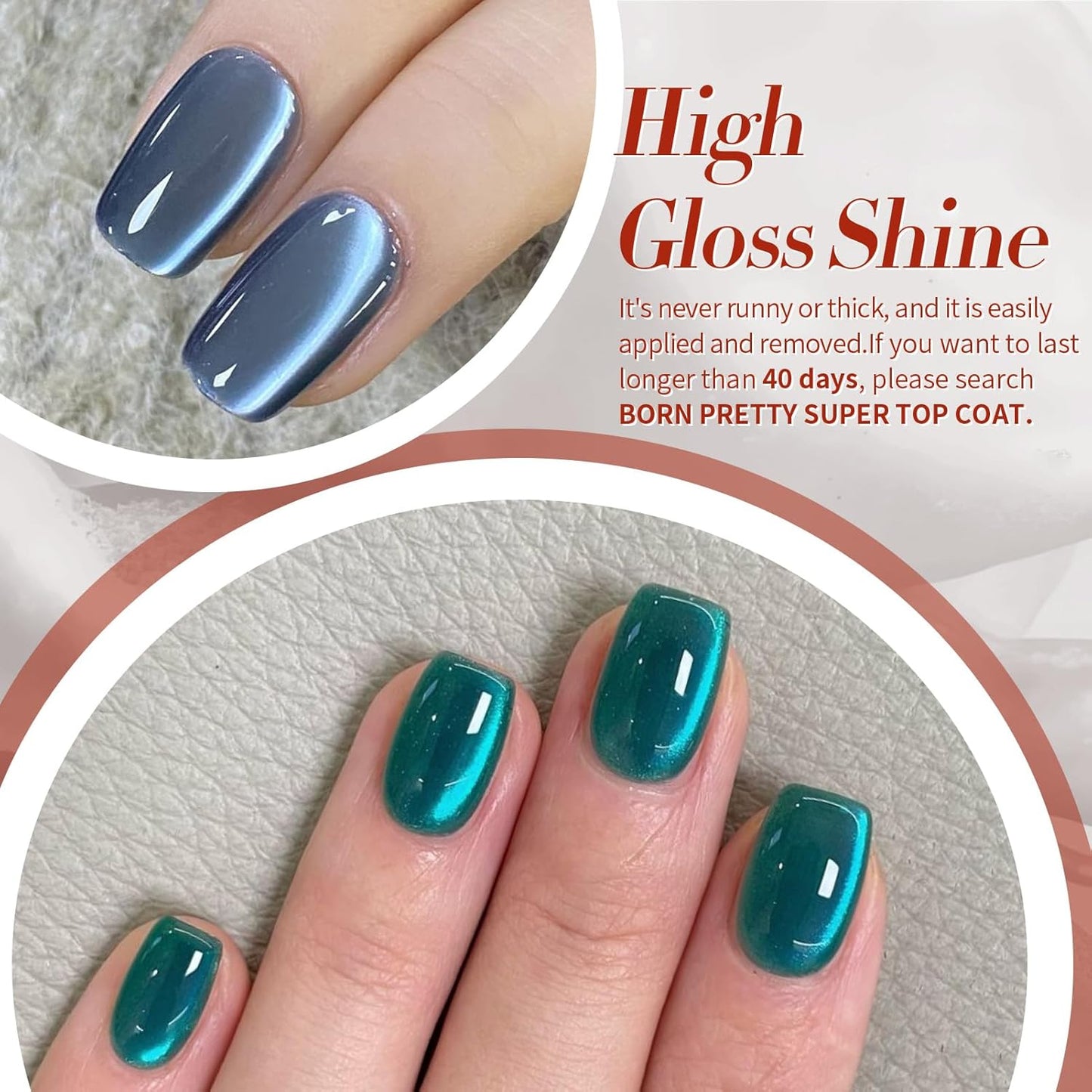 Born Pretty Magnetic Gel Nail Polish Water Light Cat Magnetic Eye Gel Black Orchid Jelly Glass Crystal Nail Polish Glitter Shimmer Auroras Nail Art Manicure Kit 6PCS