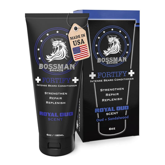 Bossman Fortify Intense Beard Conditioner for Men (Royal Oud Scent) – Moisturizes, Replenishes & Protects with Natural Ingredients – Thicker Formula, Made in USA