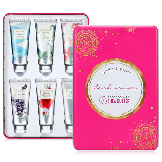 BODY & EARTH Hand Cream for Women, Hand Lotion Gift Set for Mothers Day for Mom Gift, Hand Lotion Set for Women 6 Pcs Travel Mini Size Hand Cream for Dry Hands with Shea Butter and Glycerin (6x1.0 oz)