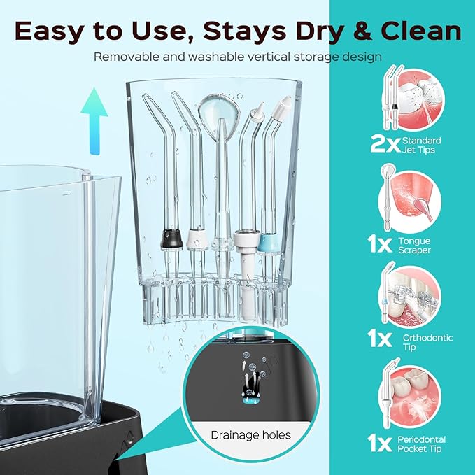 COSLUS E2 Advanced Water Flosser for Teeth: 2 Modes & 12 Pressure Settings Electric Dental Pick for Orthodontic, Braces, Sensitive Gums - Home Use, 5 Jet Tips for Multiple Users, Family, Black