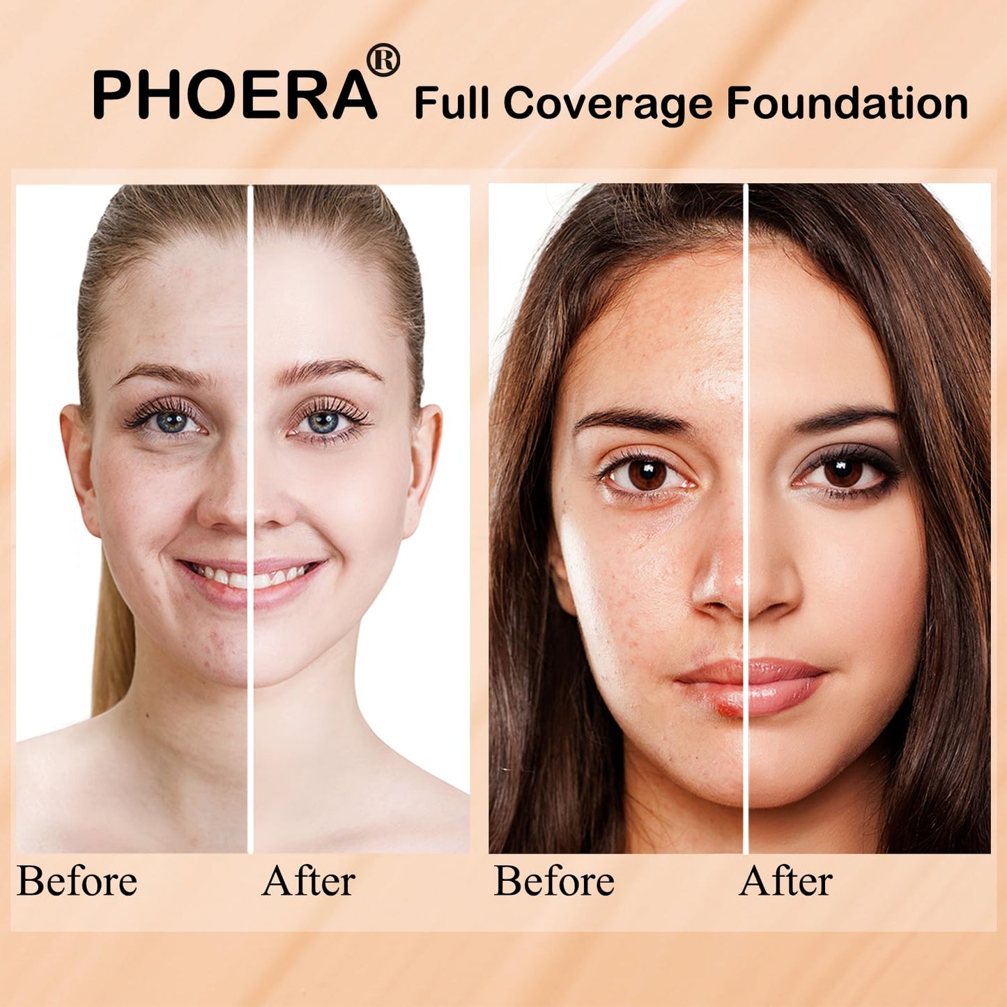 PHOERA Foundation, PHOERA Matte Liquid Foundation,PHOERA Makeup for Women, PHOERA Foundation Full Coverage Concealer, 30ml 24HR Matte Oil Control Concealer (109-Mocha*2)