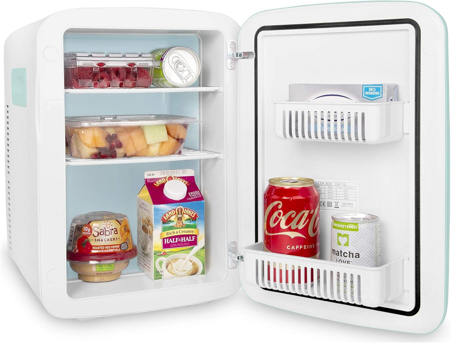 Cooluli 15L Mini Fridge for Bedroom - Car, Office Desk & College Dorm Room - 12V Portable Cooler & Warmer for Food, Drinks, Skincare, Beauty, Makeup & Cosmetics - AC/DC Small Refrigerator (Turquoise)