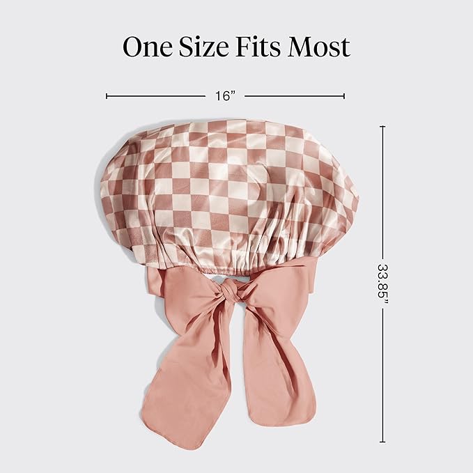 Kitsch XL Satin Bonnet for Sleeping - Softer Than Silk Bonnet For Sleeping Women - Secure Fit Adjustable Night Cap For Curly & Textured Hair, Prevents Breakage, Tangles & Thinning, Terracotta Checker