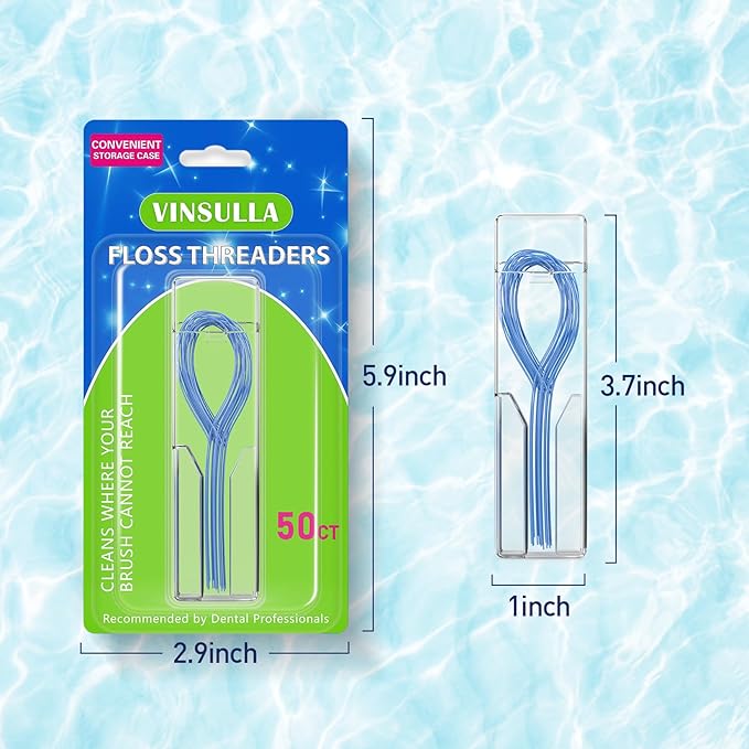 300 Count Floss Threaders for Braces, Bridges, and Implants (6 Packs of 50) - Flexible Nylon Threading Loops - Slim & Durable Dental Floss Helpers for Crowns & Orthodontic Appliances