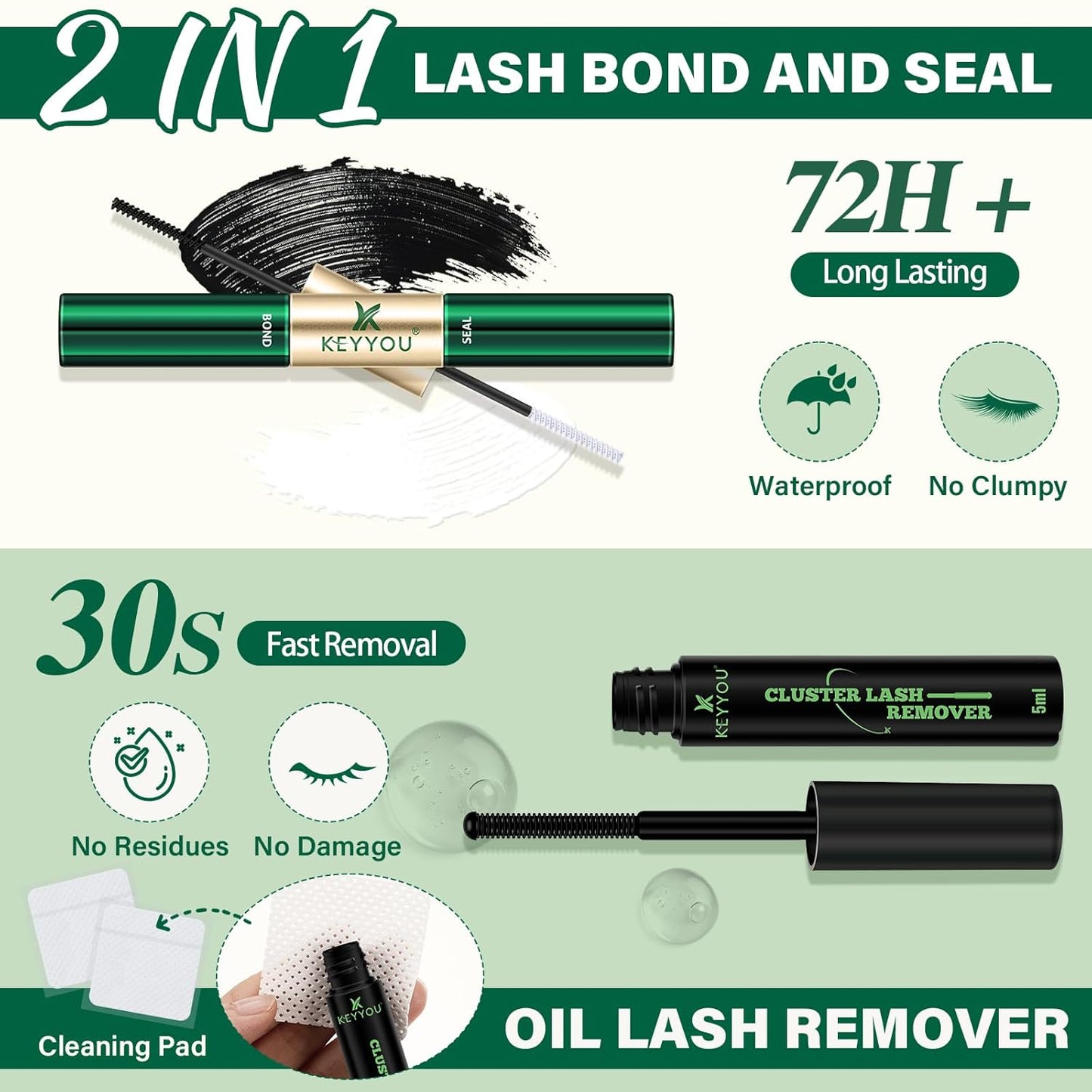 KEYYOU Lash Extension Kit DIY 300Pcs Lash Clusters Eyelash Extension Kit Lash Clusters Kit with Lash Glue Remover Applicator Easy to Use for Beginners(Kit,30D40D50D-D,8-16MIX)