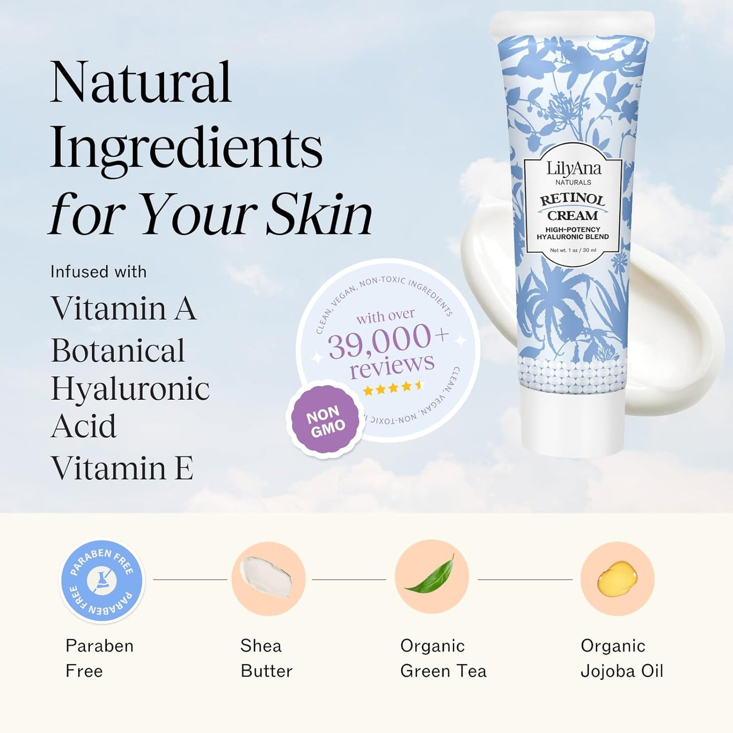 LilyAna Naturals Anti Aging Retinol Face Cream for Women – Wrinkle & Neck Cream for Firming, Retinol Moisturizer for Face with Hyaluronic Acid, Hydrating Night Cream for Fine Lines, Collagen Boost