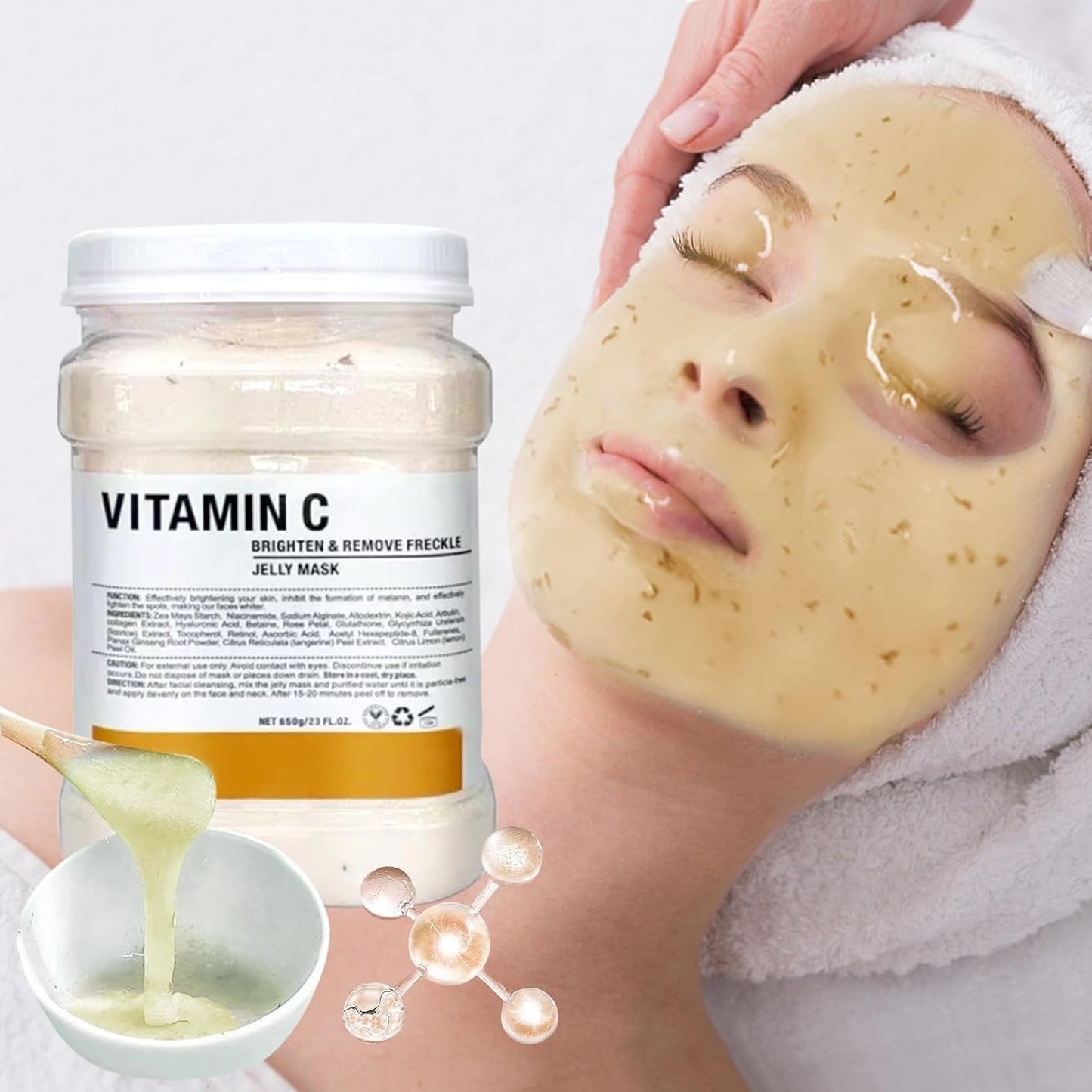 Jelly Mask for Facials, Hydrating & Moisturizing Peel-Off Rubber Gel Face Mask, Skin Care for Deep Hydration & Glow, 23 Fl Oz Jar, Professional Spa Use for All Skin Types with VC essence