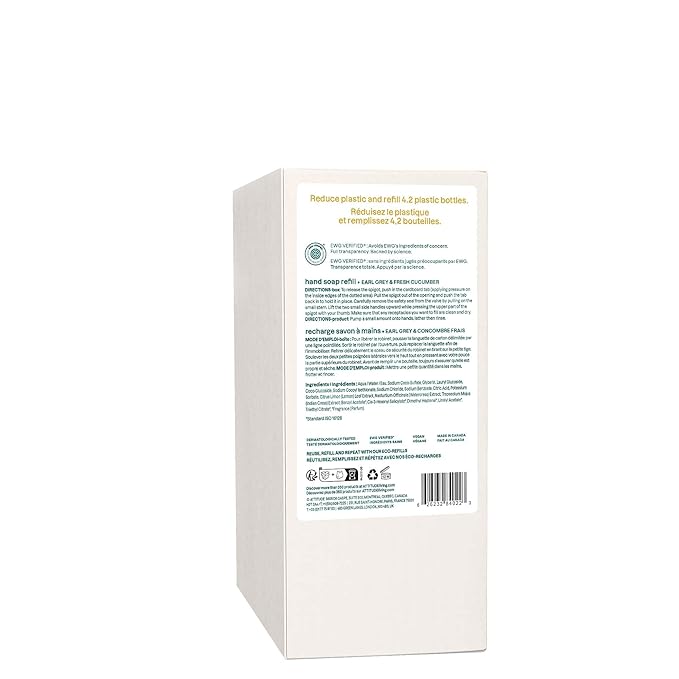 ATTITUDE Liquid Hand Soap, EWG Verified, Plant and Mineral-Based, Vegan Personal Care Products, Earl Grey & Fresh Cucumber Scent, Bulk Refill Format, 67.6 Fl Oz