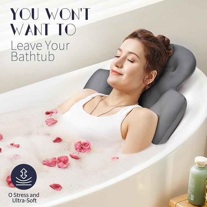 Full Body Bath Pillow for Bathtub, Thick Bathtub Cushion, Luxury Tub Pillow for Bath for Headrest Neck and Back Support Gray 56" x 16"