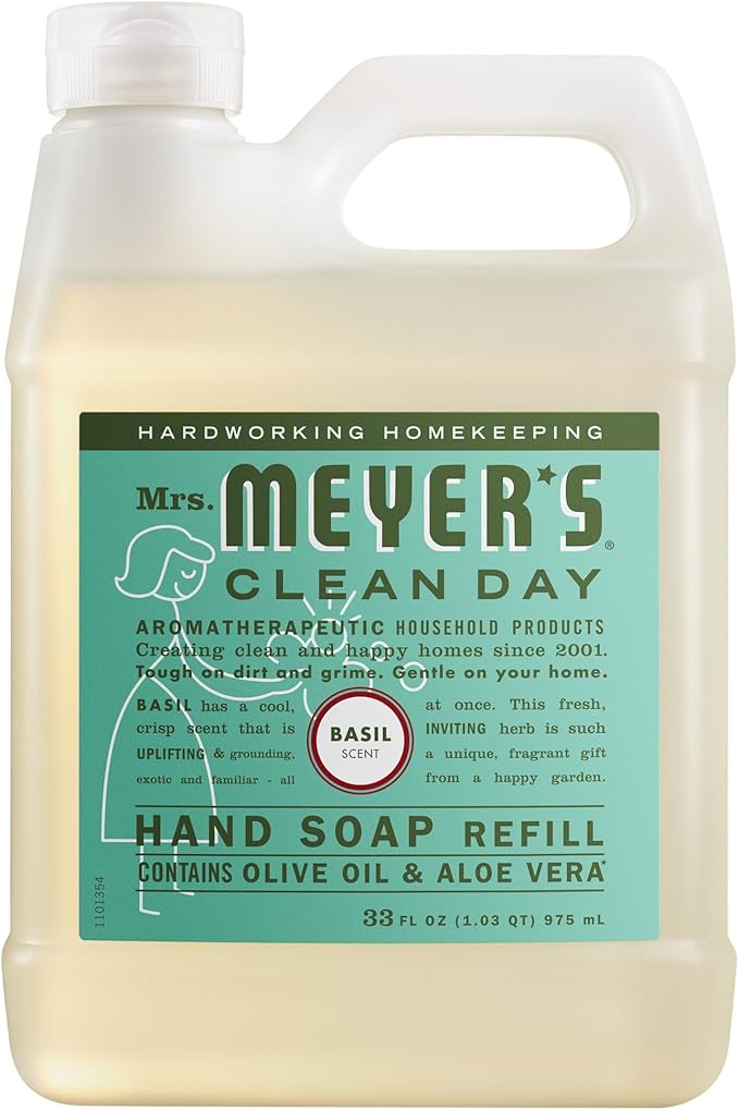 MRS. MEYER'S CLEAN DAY Hand Soap Refill, Made with Essential Oils, Basil, 33 fl. oz