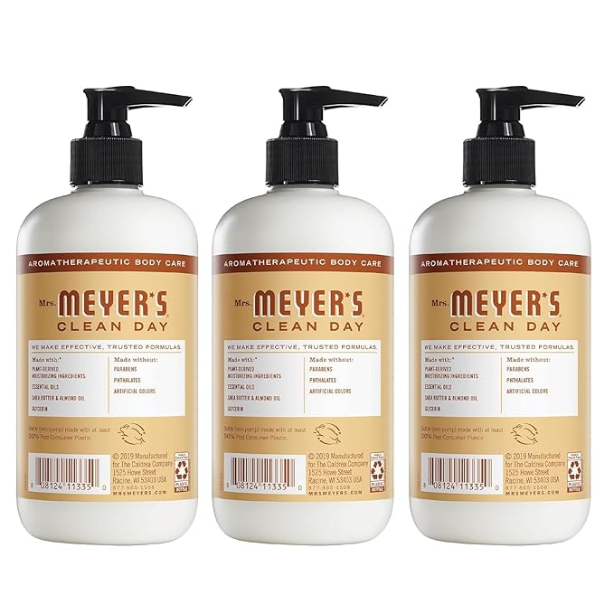 MRS. MEYER'S CLEAN DAY Hand Lotion for Dry Hands, Non-Greasy Moisturizer Made with Essential Oils, Oat Blossom, 12 oz Bottles, Pack of 3