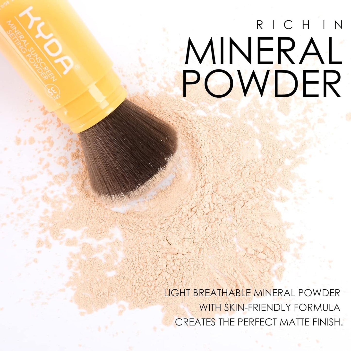 KYDA 2 Pcs Mineral Sunscreen Setting Powder, SPF 35, Medium, Mineral Brush Powder, Oil Control Natural Matte Finish, Lasting Lightweight Breathable, All Skin, by Ownest Beauty