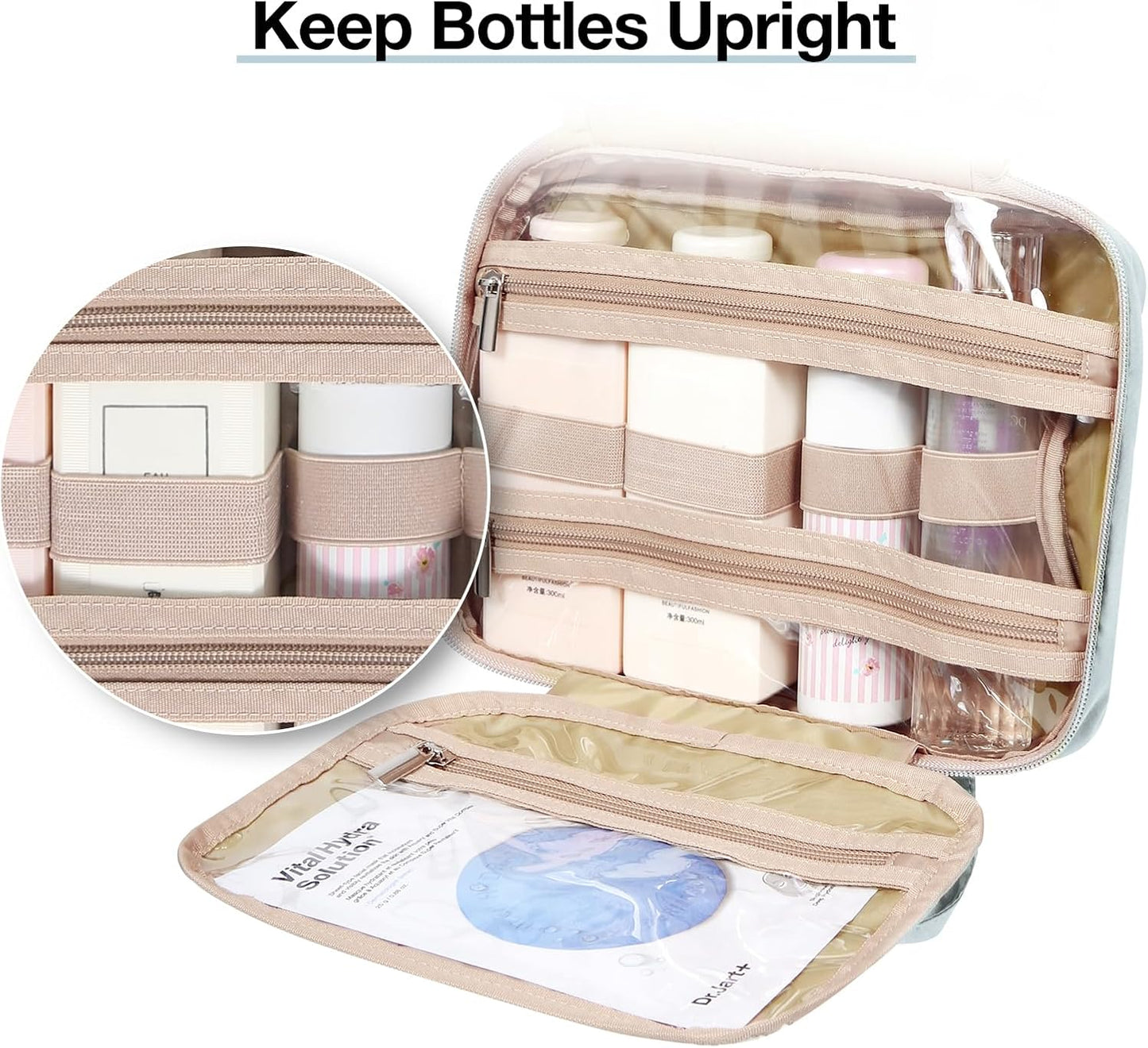 BAGSMART Toiletry Bag Hanging Travel Makeup Organizer with TSA Approved Transparent Cosmetic Bag Makeup Bag for Full Sized Toiletries, Medium-Blue