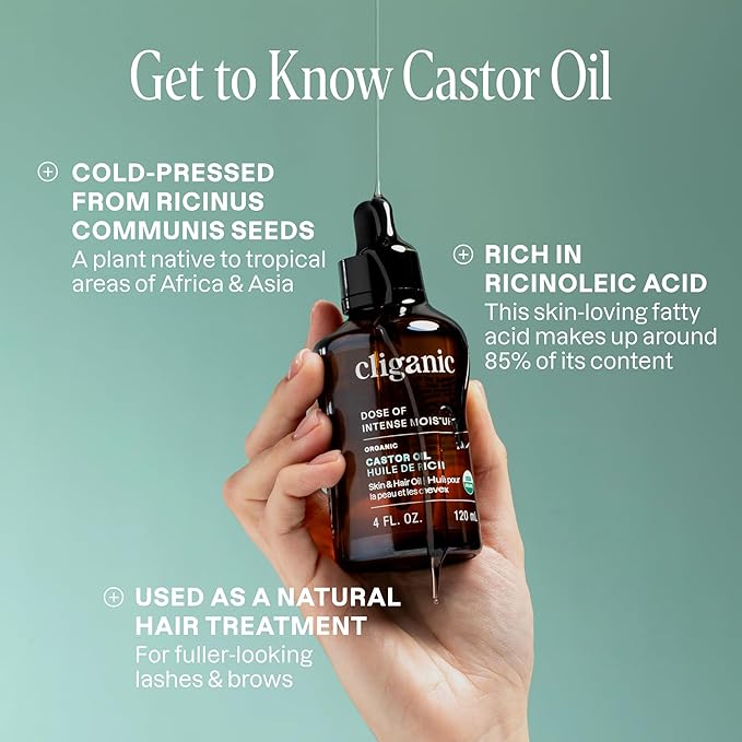 Cliganic Organic Castor Oil, 100% Pure (16oz with Eyelash Kit) - For Eyelashes, Eyebrows, Hair & Skin | Bulk, Natural Cold Pressed Unrefined Hexane-Free | DIY Carrier Oil (Pack of 2)