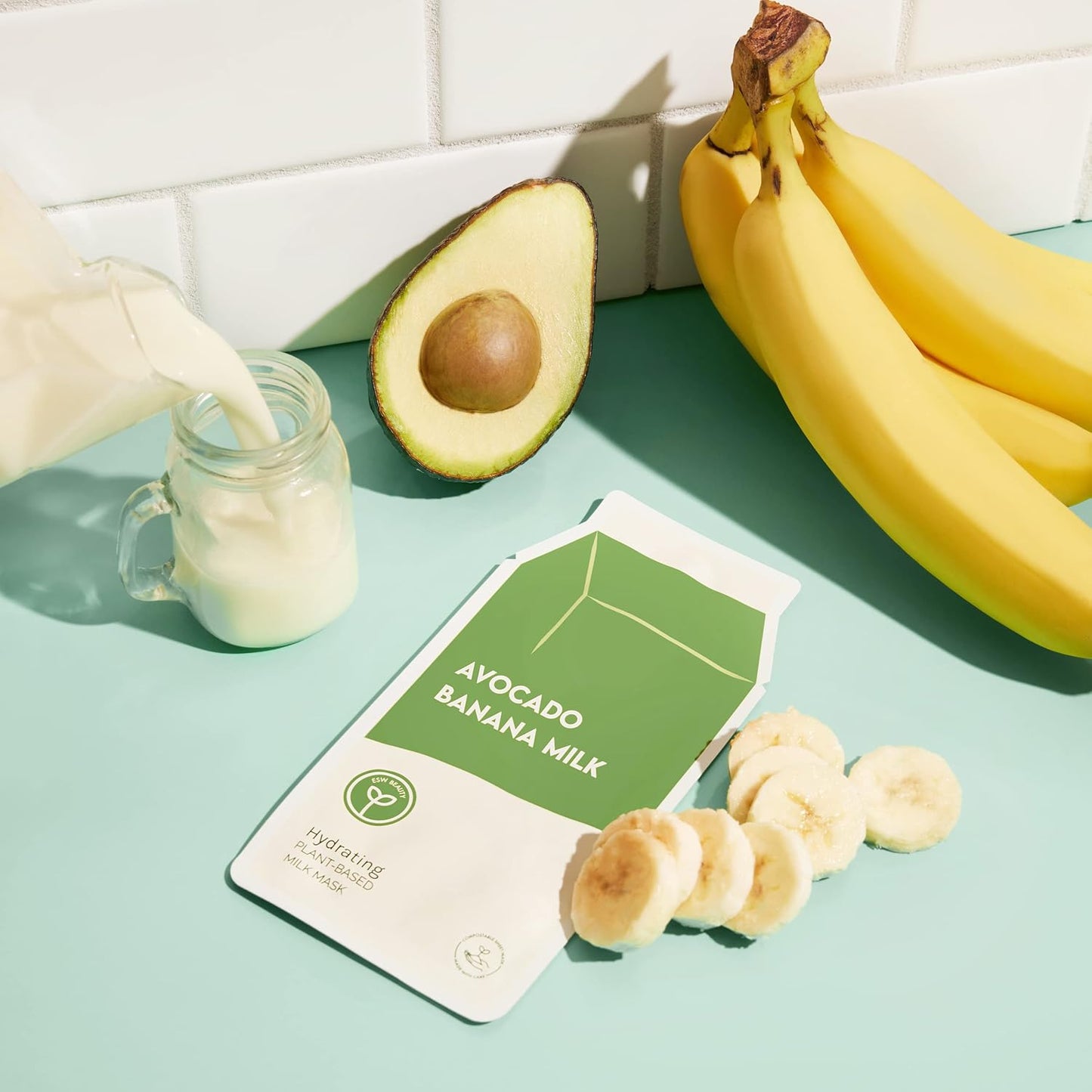 ESW Beauty Avocado Banana Milk - Hydrating Plant-Based Milk Face Mask - Moisturizing with Avocado & Banana for Dry, Sensitive & Combination Skin - Deep Hydration & Suppleness