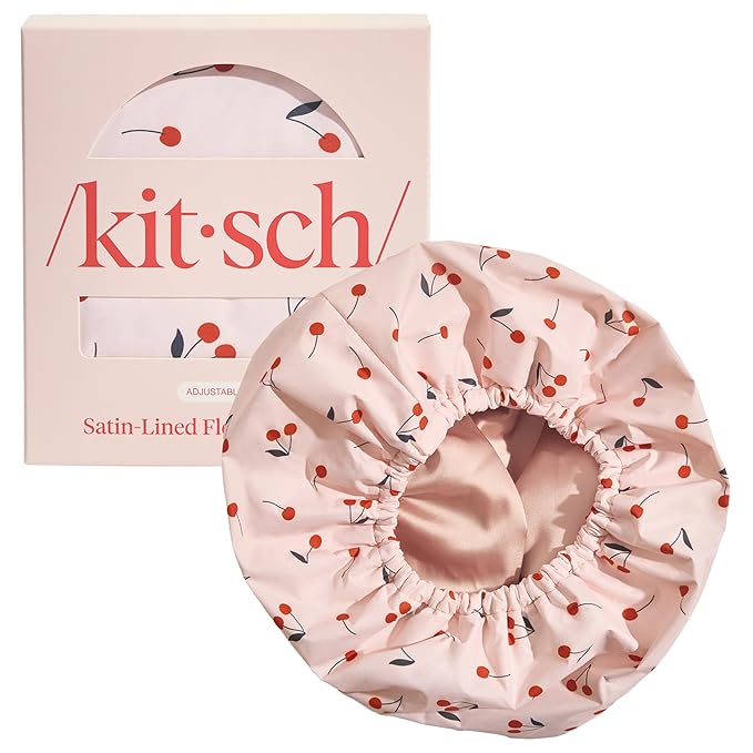 Kitsch Luxury Shower Caps for Women Reusable Waterproof - Large Shower Cap for Women, Non-slip, Quick-dry Hair Cap for Long and Short Hair, Comfortable and Stylish Design - Cherry Print
