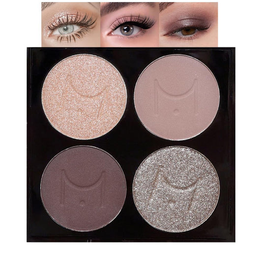 Eyeshadow Quad - Blendable Matte & Shimmer, 4 Shades Nude, Champagne, Gold, Brown, Velvety Pigmented Formula, Long-Lasting, Built-In Mirror, Perfect for Older Women 02#