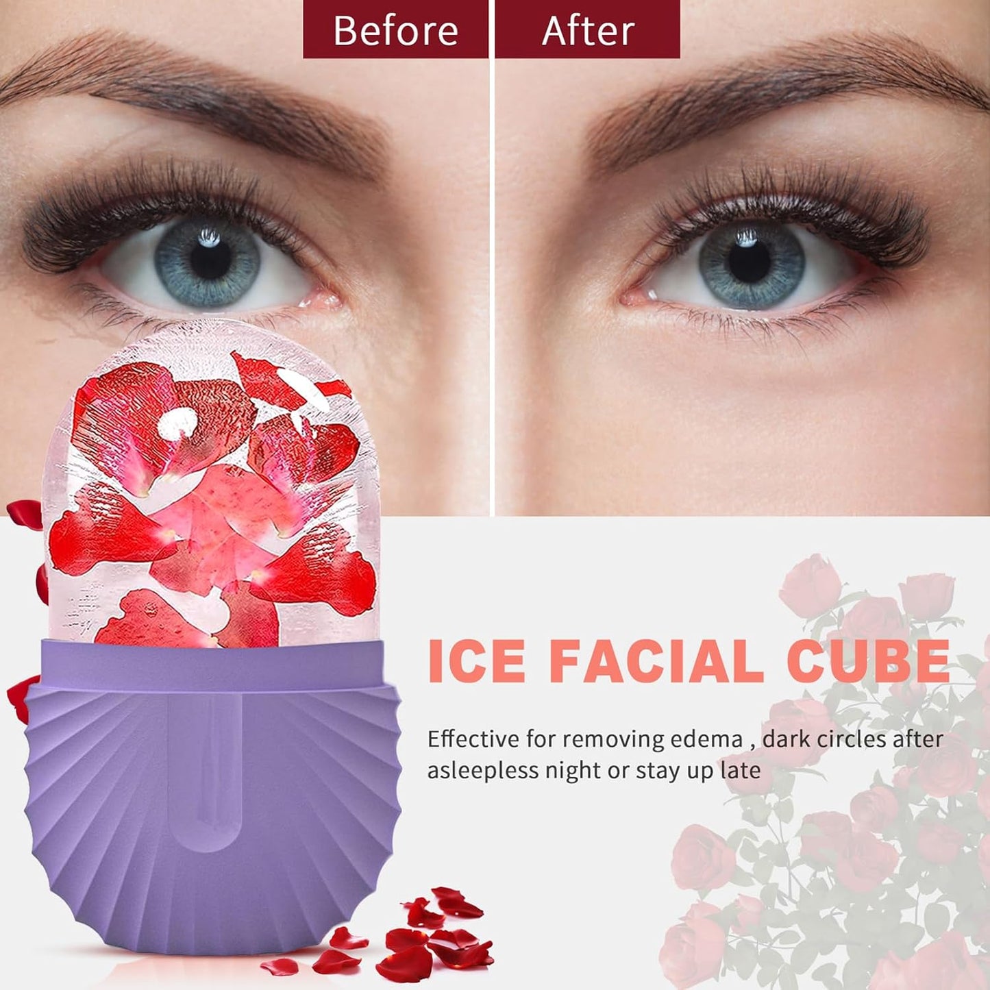 2Pcs Ice Face Roller, Reusable Silicone Mold Face Massage Eye Facial Beauty Skin Care Tools Apply Ice for Shrink Pores Anti Wrinkle Reduce Puffiness Improve Skin Elasticity, Seashell