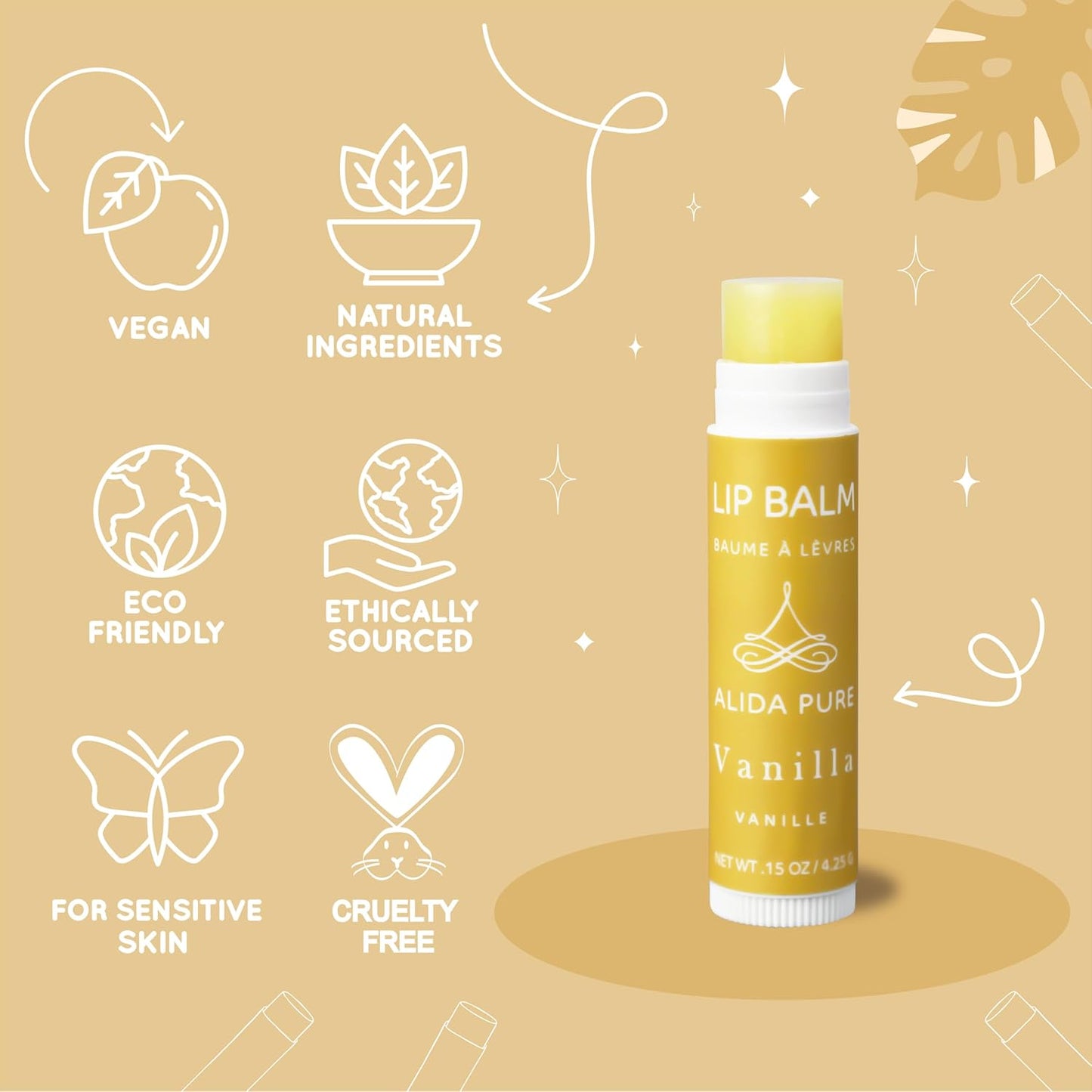 Vanilla Lip Balm Collection, Vegan Set, Beeswax Free, with Organic Jojoba and Avocado Oil, Vitamin E, Natural Moisturizer for Dry, Chapped Lips, 3 Tube Set