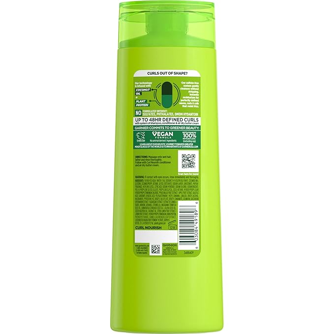 Garnier Fructis Curl Nourish Sulfate Free Moisturizing Shampoo, 12.5 Fl Oz, 1 Count (Packaging May Vary)