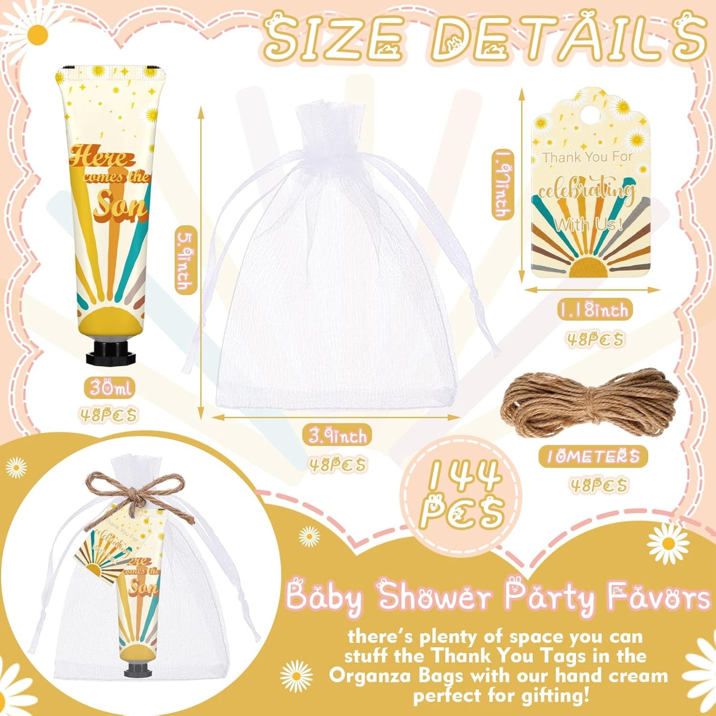 48 Sets Baby Shower Hand Cream Party Favors for Guests Gift Bulk Travel Size Hand Lotion Set for Baby Shower Wedding Christmas(Here Comes the Son)