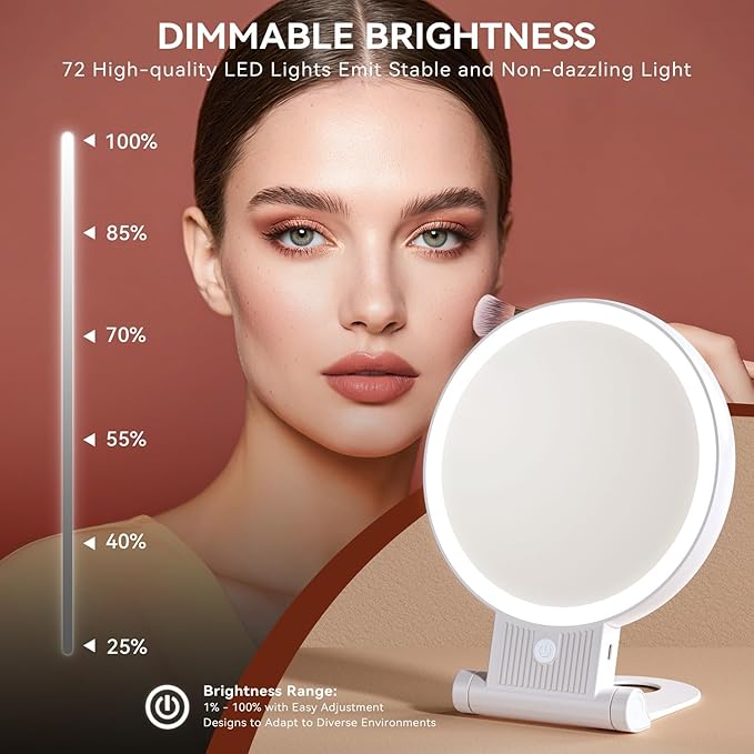 Auxmir 1X/30X Magnifying Mirror with Light, Double Sided Makeup Mirror with Adjustable 3 Color Light, 2000mAh Rechargeable Lighted Magnifying Mirrors with Tweezer, Foldable Travel Mirror with Rotation