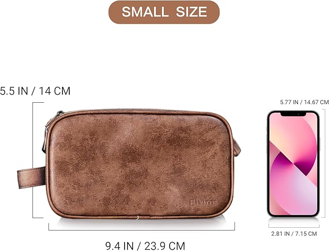 Elviros Travel Toiletry Bag for Men, Shaving Dopp Kit Water-resistant Bathroom Small Toiletries Organizer PU Leather Cosmetic Bags