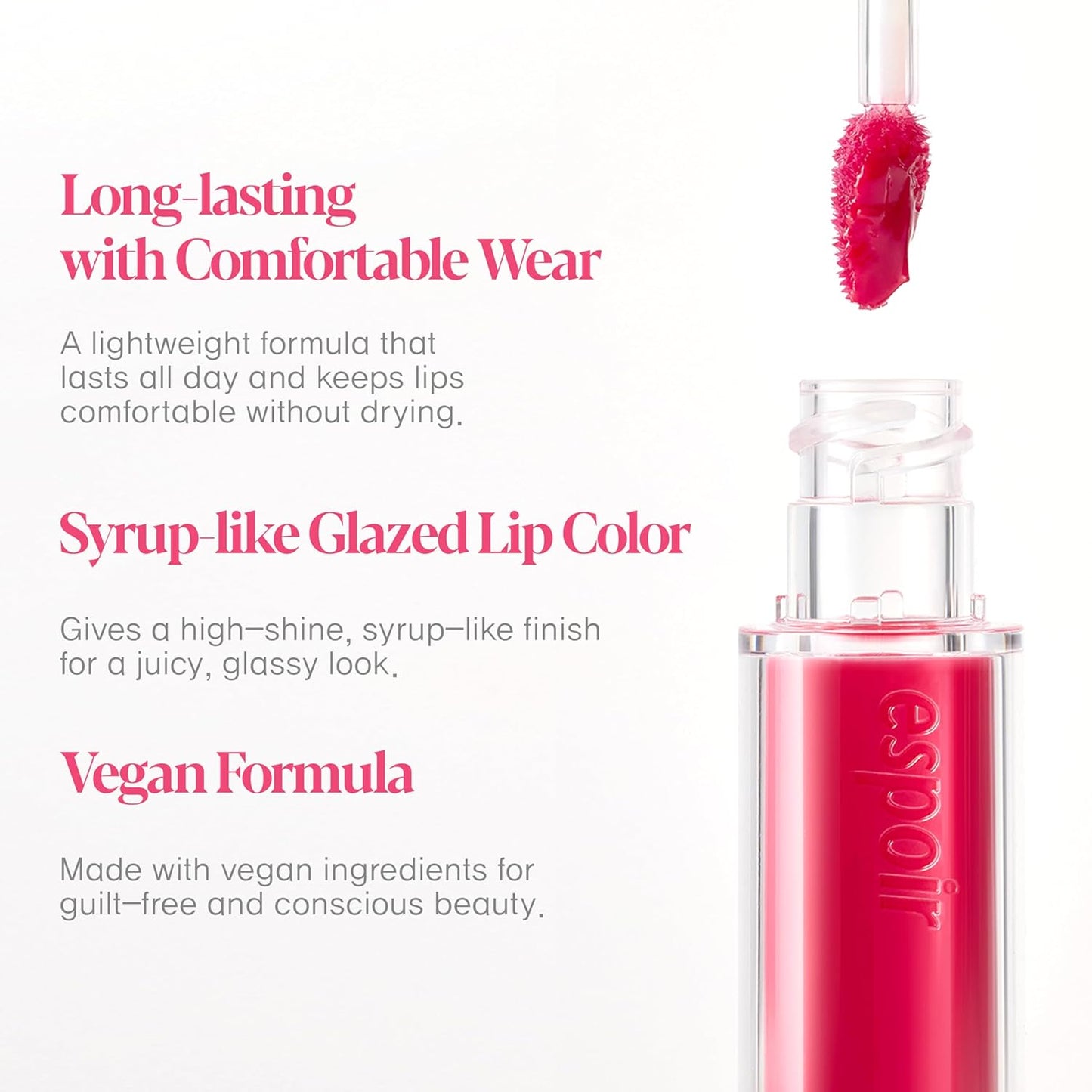 Espoir Couture Lip Tint Glaze #1 Apple Sorbet 0.14oz | Volumizing Lip Stain with Syrupy Shine | Long-Lasting & Vibrant Color for Radiant Lip Look | Moisturizing & Glossy Lip Tint | Korean Lip Makeup