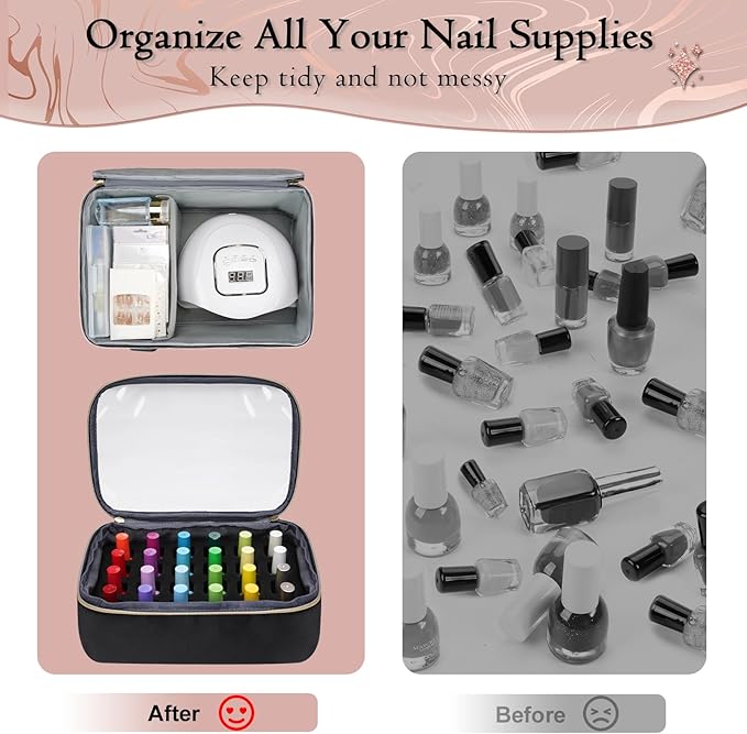 YOREPEK Extra Large Nail Polish Organizer Case Holds 48 to 100+ Bottles (15ml/0.5 fl.oz) UV lamp, Gel Polish Travel Case Bag with 2 Removable Pouches Fits Nail Suppiles, Gifts for Manicurist, Girls