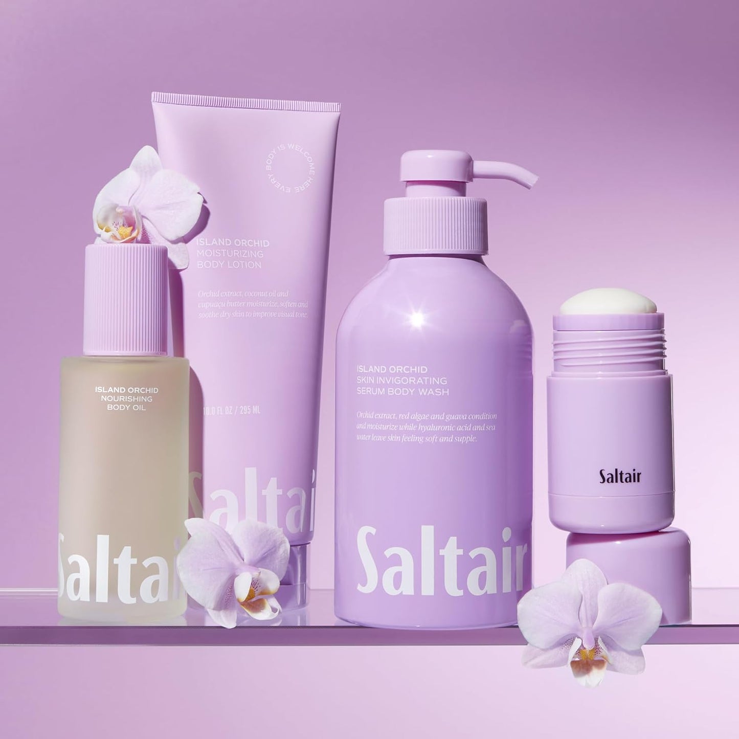 Saltair Body Oil. Luxurious Island Orchid After Shower and Bath Oil Moisturizer for Women. Botanical, Non-Greasy, and Well-Absorbing Lotion for Hydrating Dry Skin. 4oz Pump Bottle