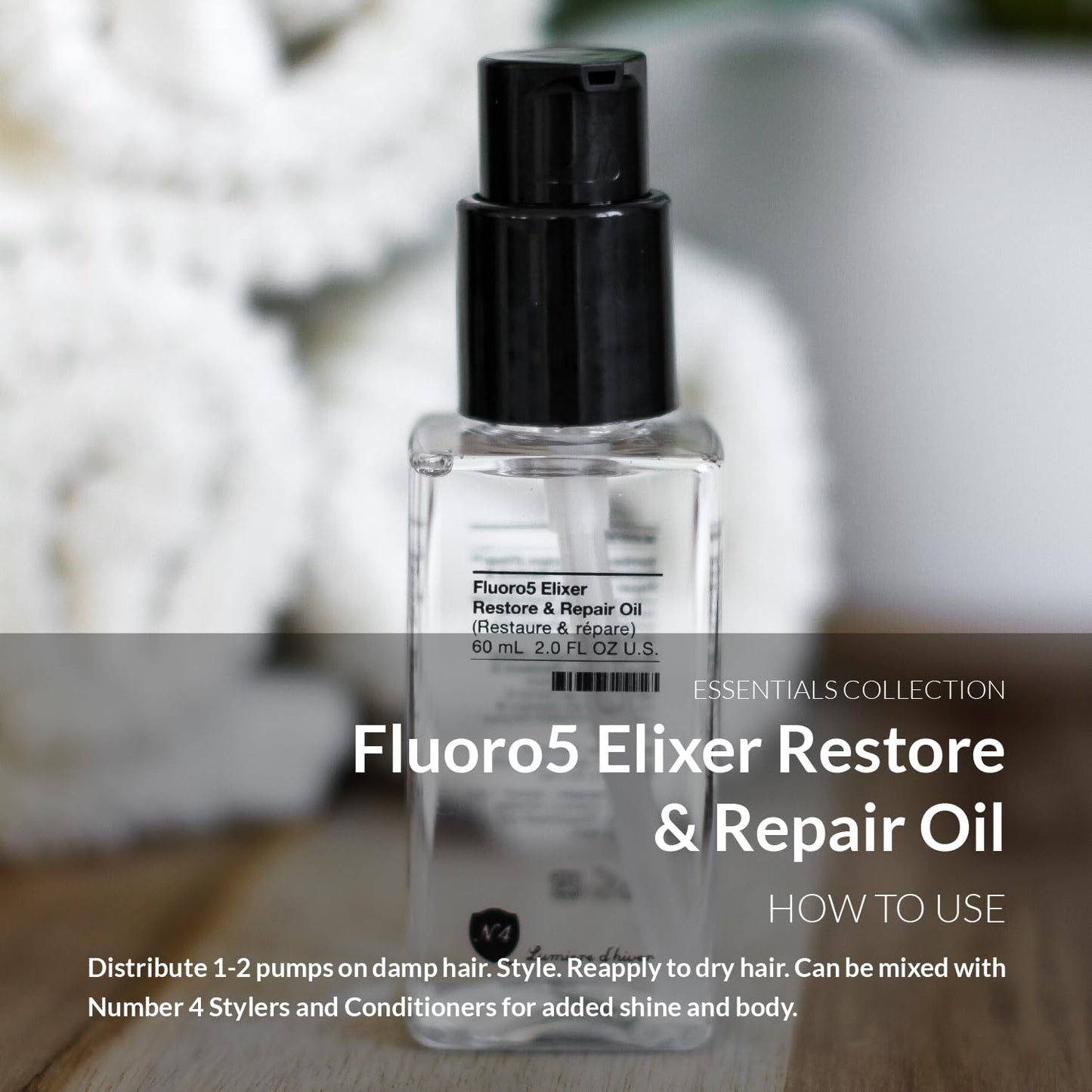 Number 4 Hair Oil, Fluoro5 Elixir Restore & Repair, Anti Frizz Serum for Damaged Hair, 2.0 oz – N4 Hair Care