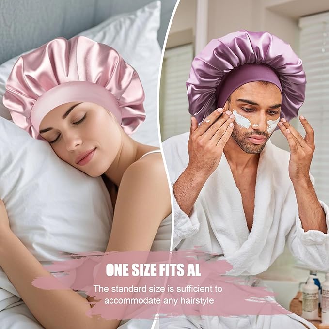 Satin Silk Bonnet for Sleeping, Double Layer Silk Sleep Cap for Men & Women, Soft Satin Lined Bonnet for Curly Hair