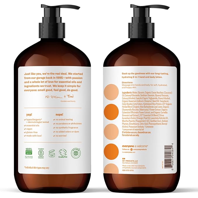 Everyone 2-in-1 Lotion for Hands/Body, 32 ounce (Pack of 2) Citrus and Mint made with Essential Oils for Men and Women
