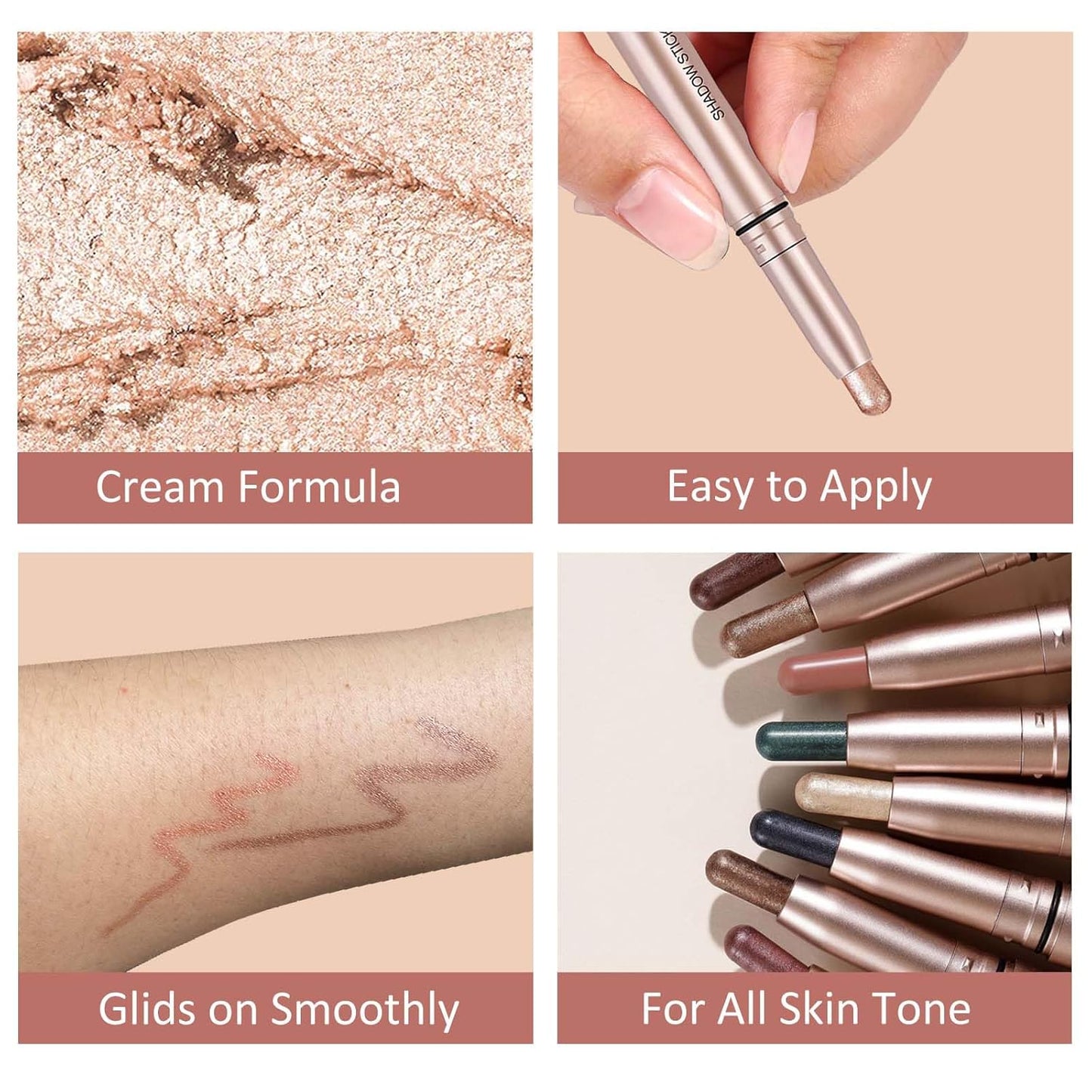 Champagne Eyeshadow Stick, Shimmer Cream Single Eyeshadow Pencil High Pigmented Eye Shadow Brightener Stick, Hypoallergenic Waterproof Long Lasting Highlighter stick Create Multi-Dimensional Eyes Look