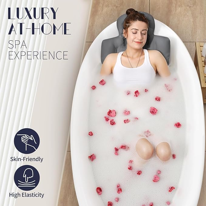 Full Body Bath Pillow for Bathtub, Thick Bathtub Cushion, Luxury Tub Pillow for Bath for Headrest Neck and Back Support Gray 60" x 16"