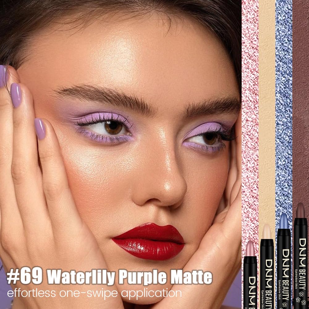 Kaely Cream Eye Shadow Sticks, Waterlily Purple Matte Eyeliner Pencil Eyeshadow Palette Makeup, Eye Highlighter Brightener Stick for Older Women Waterproof Pigmented, sombras para ojos, New-69