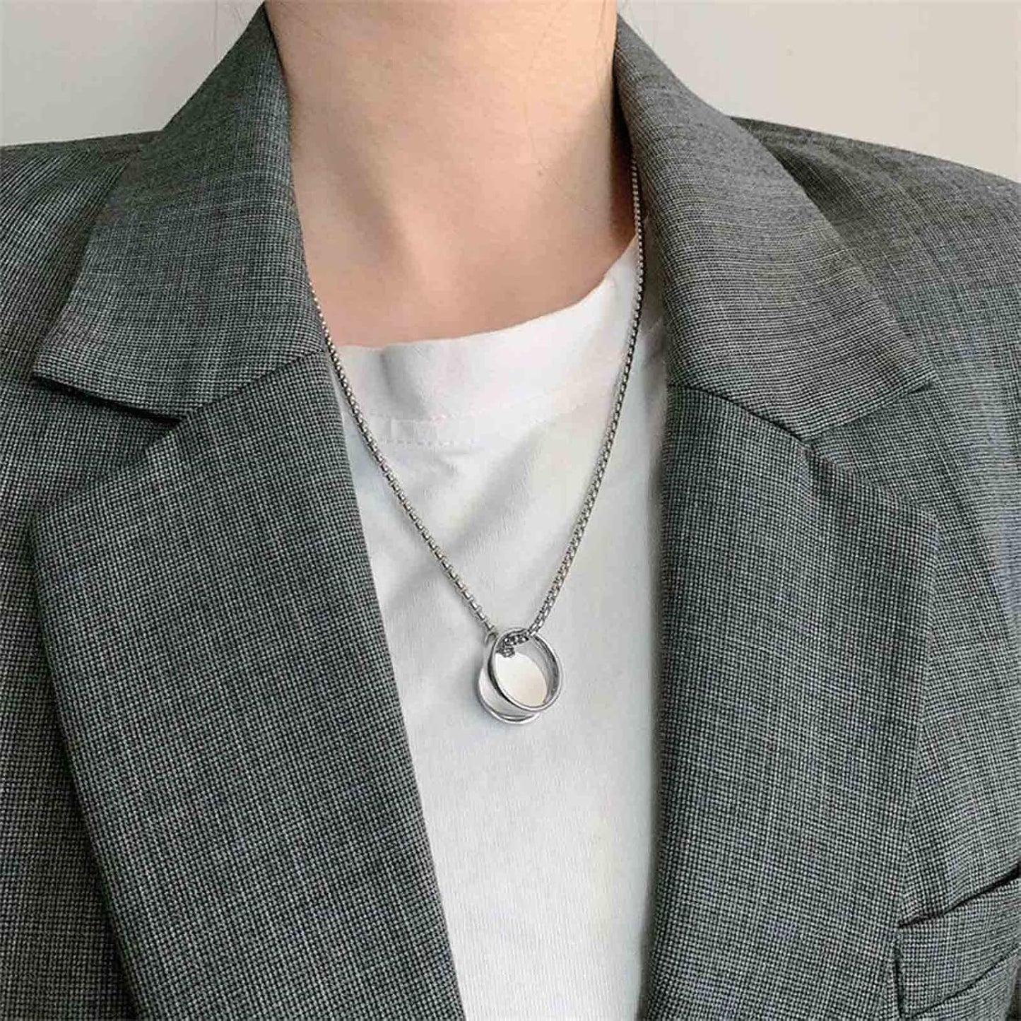 Punk Circle Choker Necklace Coin Disc Pendant Necklace Hiphop Open Circle Necklace Long Silver Hollow Circle Necklace Jewelry for Women and Girls