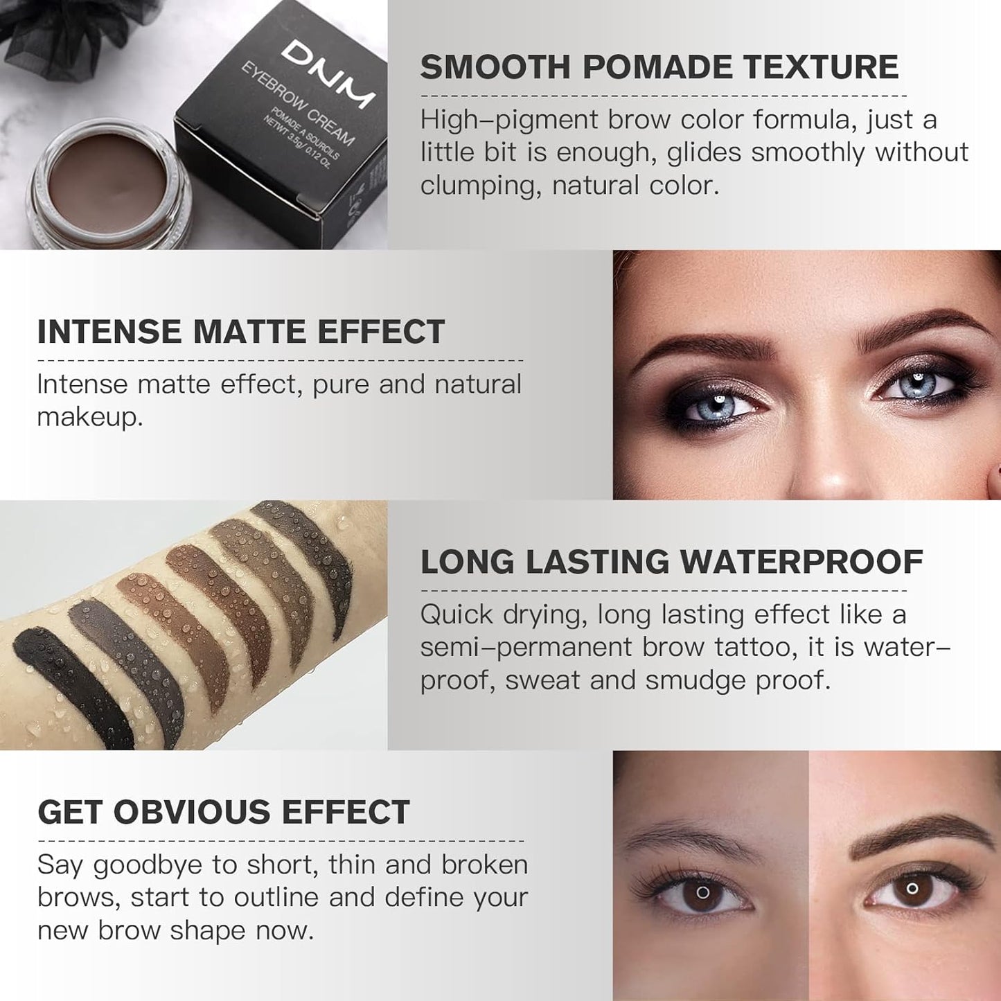 Eyebrow Pomade Kit with Dual-ended Eyebrow Brush, Water and Stain Resistant High Pigment Pomade, Corrects Brow Imperfections for Natural Long-lasting Brow Makeup (07# Taupe)