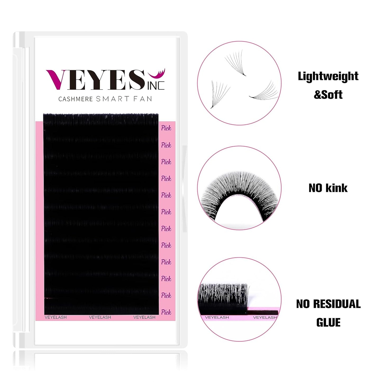 VEYES INC Cashmere Smart Fan Lash Extensions 0.03 0.05 0.07 C/CC/D Curl 8-20mm Mixed & Single Length, Super Matte Black Volume Lashes, Professional Supplies for Lash Techs (0.05 C 15-20mm)