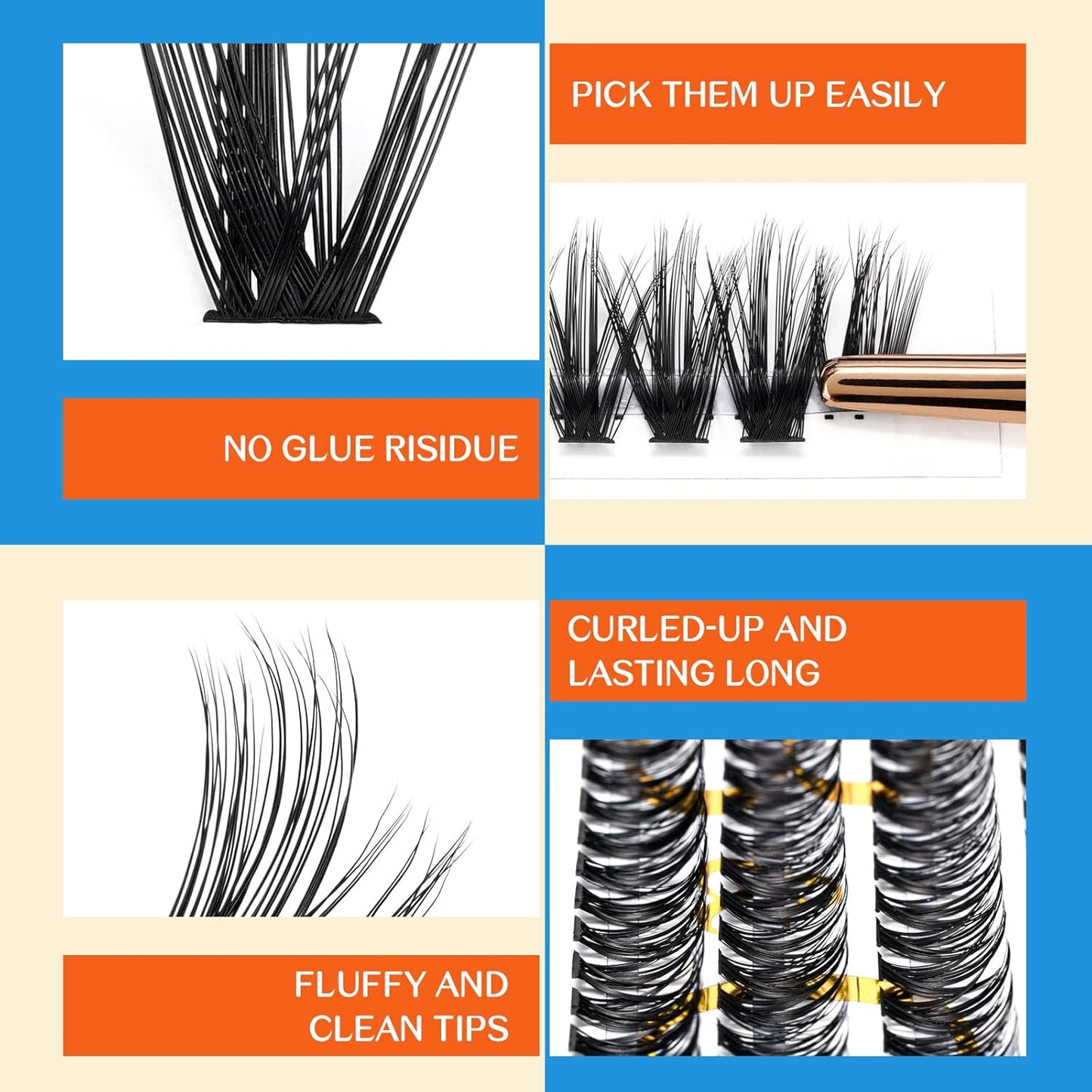 B&Q Lash Clusters 40D-D-9-16MIX Individual Lashes 280 Clusters Manga Lashes False Eyelash DIY Eyelash Extensions at Home (40D-D,9-16MIX)
