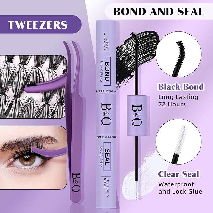 DIY Lash Extension Kit 280pcs Individual Lashes Cluster D Curl Eyelash Extension Kit Lash Clusters with Lash Bond and Seal and Lash Applicator Tool for Self Application (KIT,30D+40D-9-16MIX)