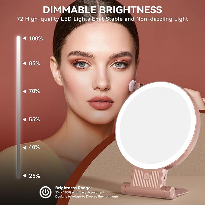 1X/30X Magnifying Mirror with Light, Double Sided Makeup Mirror with Adjustable 3 Color Light, 2000mAh Rechargeable Lighted Magnifying Mirrors with Tweezer, Foldable Travel Mirror with Rotation