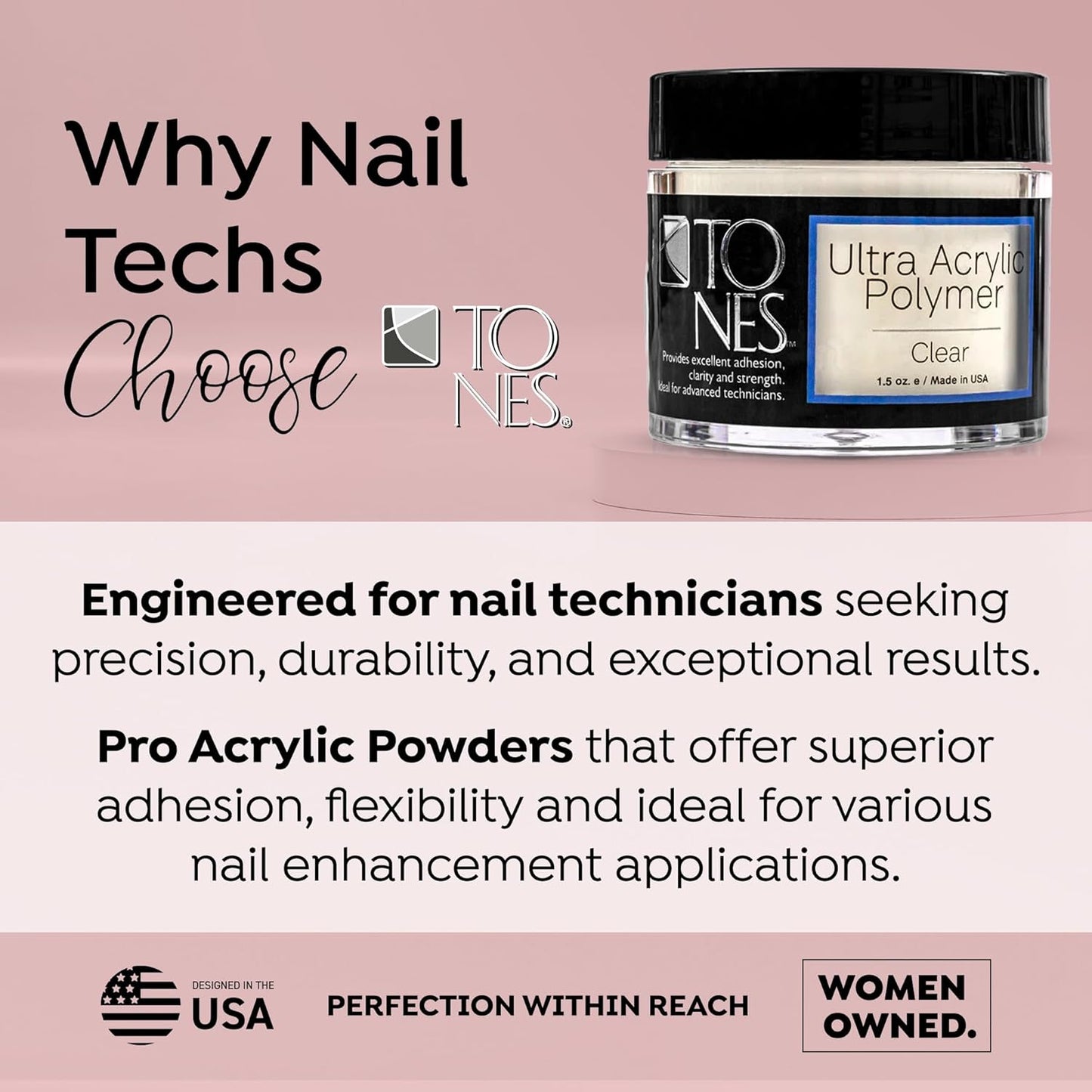 Tones Pro Acrylic Nail Powder, Sparkling Clear (Clear with Sparkles), (8.5 Fl Oz) - Long-Lasting & Non-Yellowing Polymer for Salon Quality Nail Extensions & 3D Art