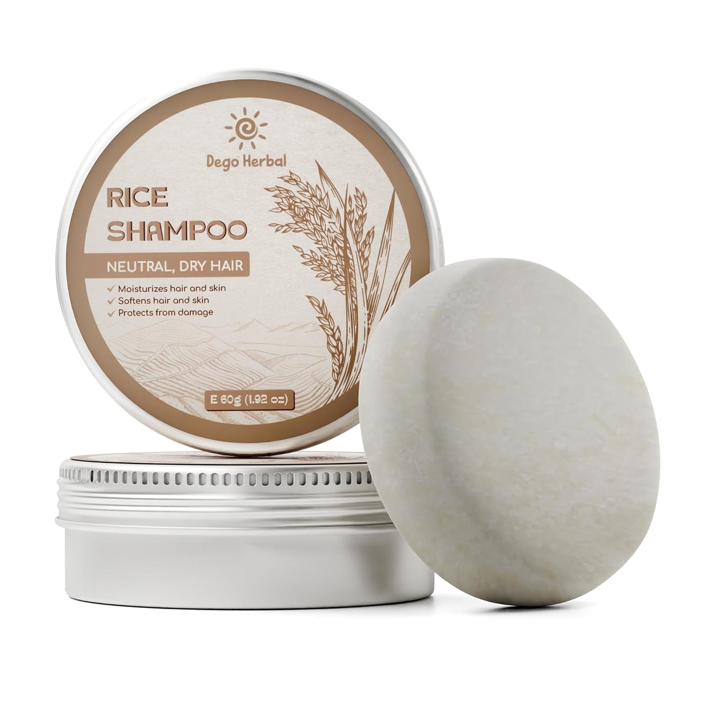 Rice Shampoo Bar Body Wash Bar for Neutral and Dry Hair 1.92 Oz Softens Hair and Skins, Protect for Damages