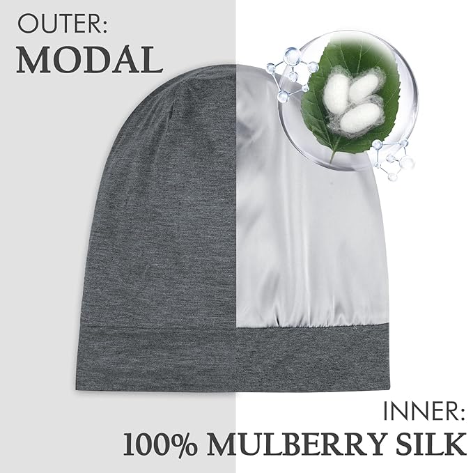 OLESILK Mulberry Silk Bonnet for Women, Unisex Adjustable Sleep Cap, Real Silk Hair Wrap, Pearl Grey