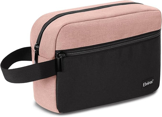 Elviros Travel Toiletry Makeup Bag for Women Hanging Toiletries Dopp Kit Small Bathroom Hygiene Tool and Medicine bag for Traveling Essential Shaving Pouch,Gifts for Women(Pink&Black)