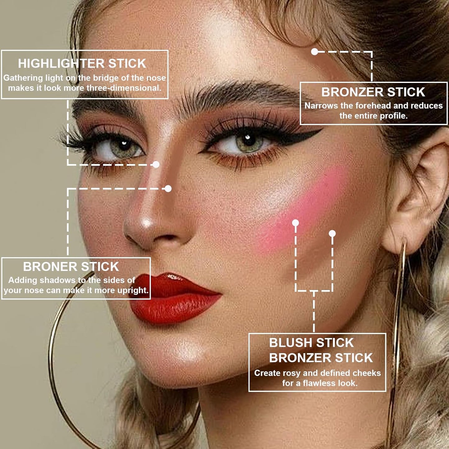3Pcs Contour Stick Makeup Set, Shades with Highlighter Blush Bronzer Stick Kit for Sculpt the Cheeks and All Skin Type, Longwear Smooth Non-greasy Formula for All Skin Types, #2 NEUTRAL