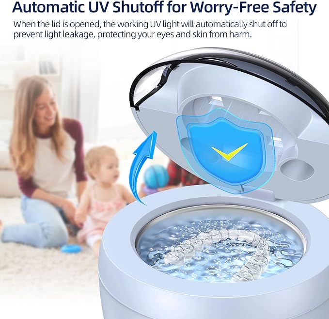 Ultrasonic Retainer Cleaner, Retainer Cleaner Machine for Dentures, Mouth Guards, Braces, Toothbrush Heads, Jewelry with 200ML Capacity, 45kHz Retainer Cleaning, 4 Modes for Appliances, Blue