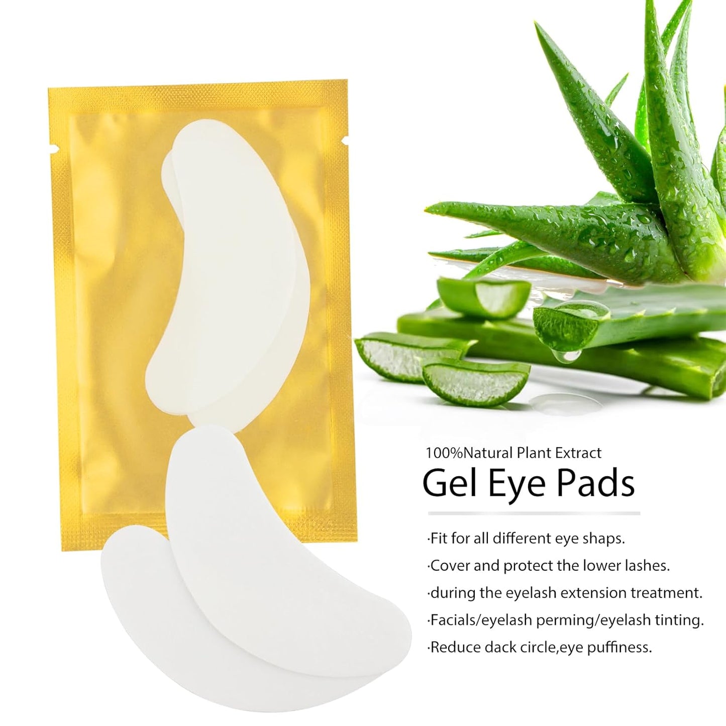 100Pairs Eyelash Extension Gel Patches Kit Natural Hydrogel, Lash Gel Pads for Beauty Makeup Mask Kit Supplies Eye Mask Pads Beauty Tools (Gold)
